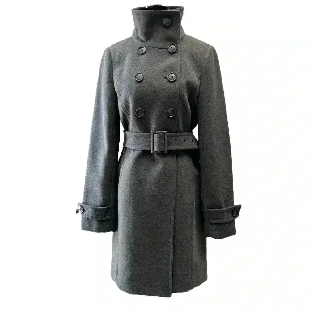 Le Chateau Pea Coat Double Breasted Belted Winter  Coat Charcoal Grey Size XS